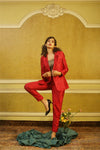 Brick Red Art Deco Pant-Suit with Gold Bustier