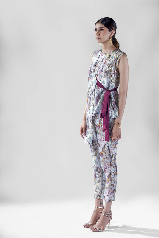 Aqua bird print overlay tieup co-ord set.