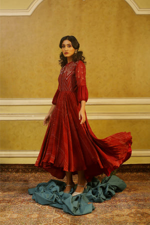 Brick Red Art Deco High Low Tunic