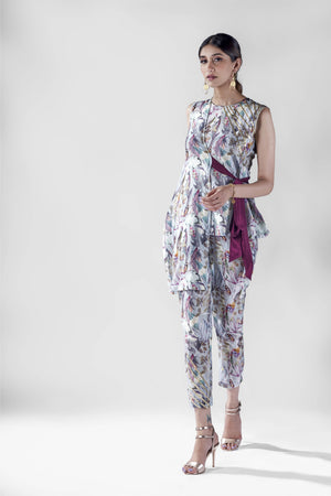 Aqua bird print overlay tieup co-ord set.