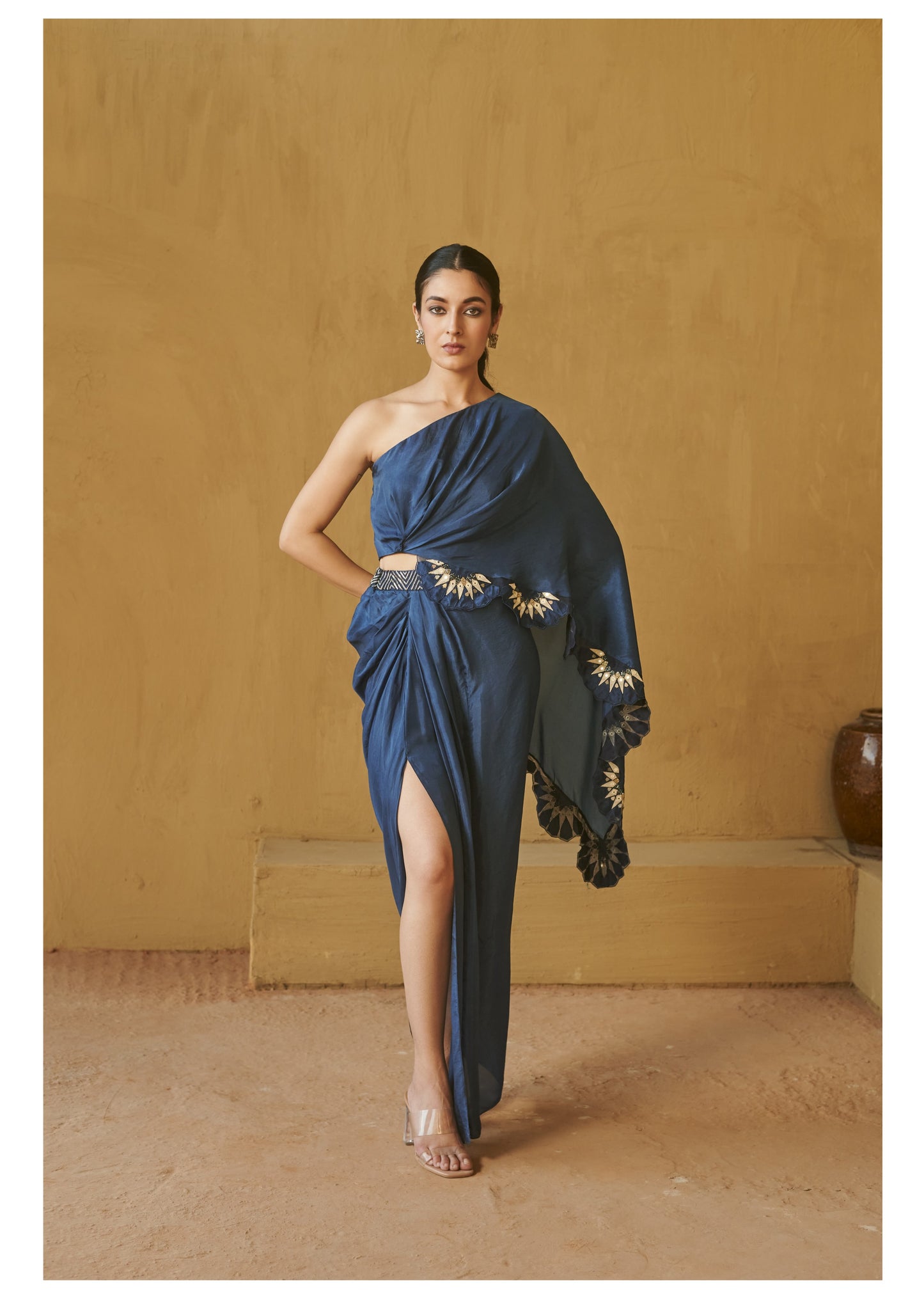 Navy Blue Scallop Applique top & skirt set