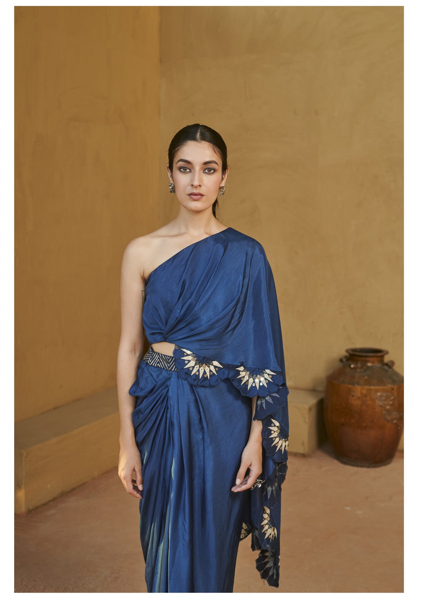 Navy Blue Scallop Applique top & skirt set