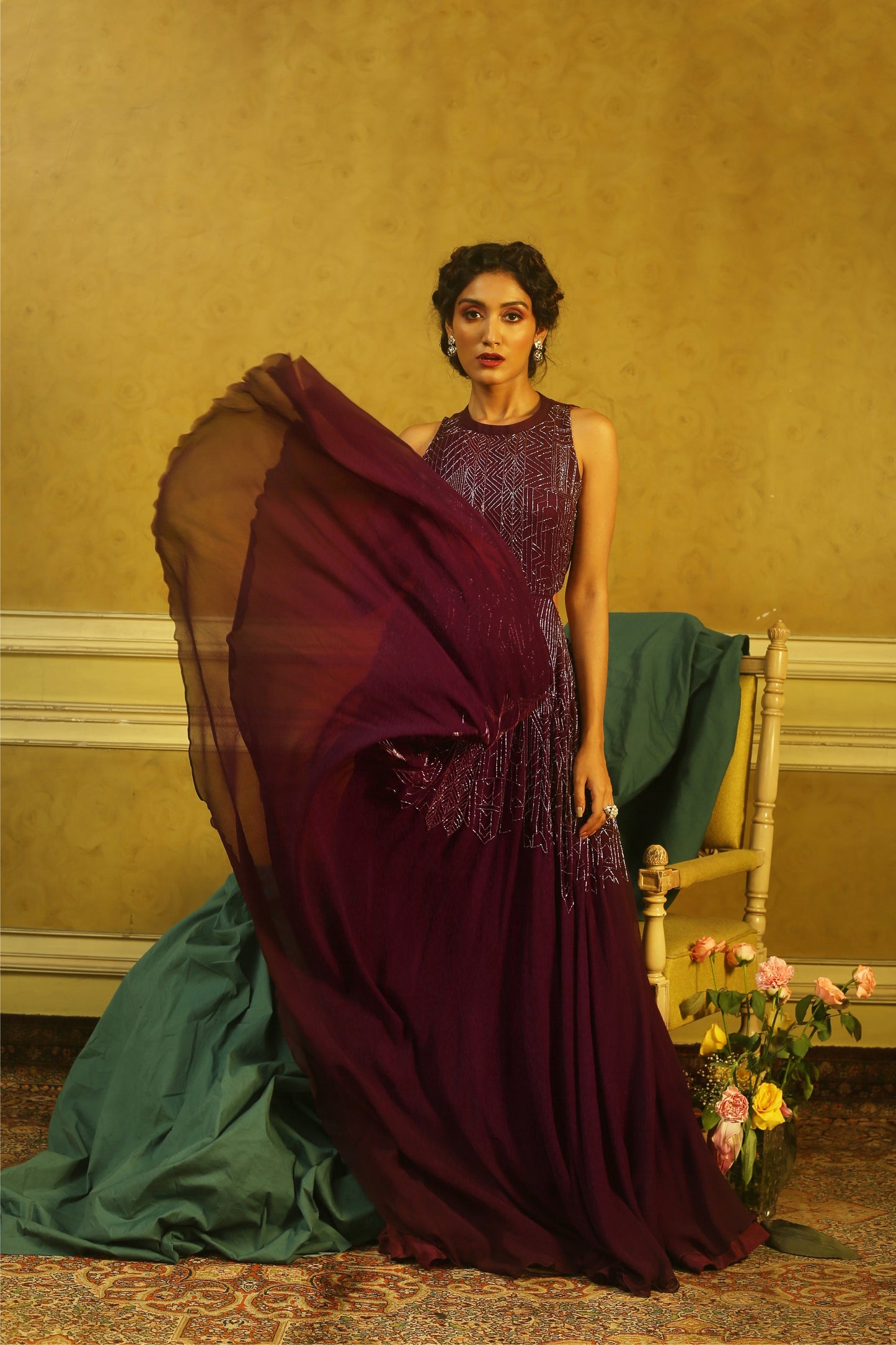 Aubergine Beaded Cut-Out Gown