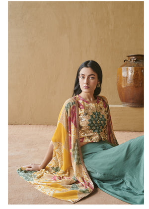 Pink Marrakech Print Top with Pant & Printed Cape Set