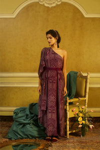 Aubergine Art Deco One Shoulder Belted Maxi