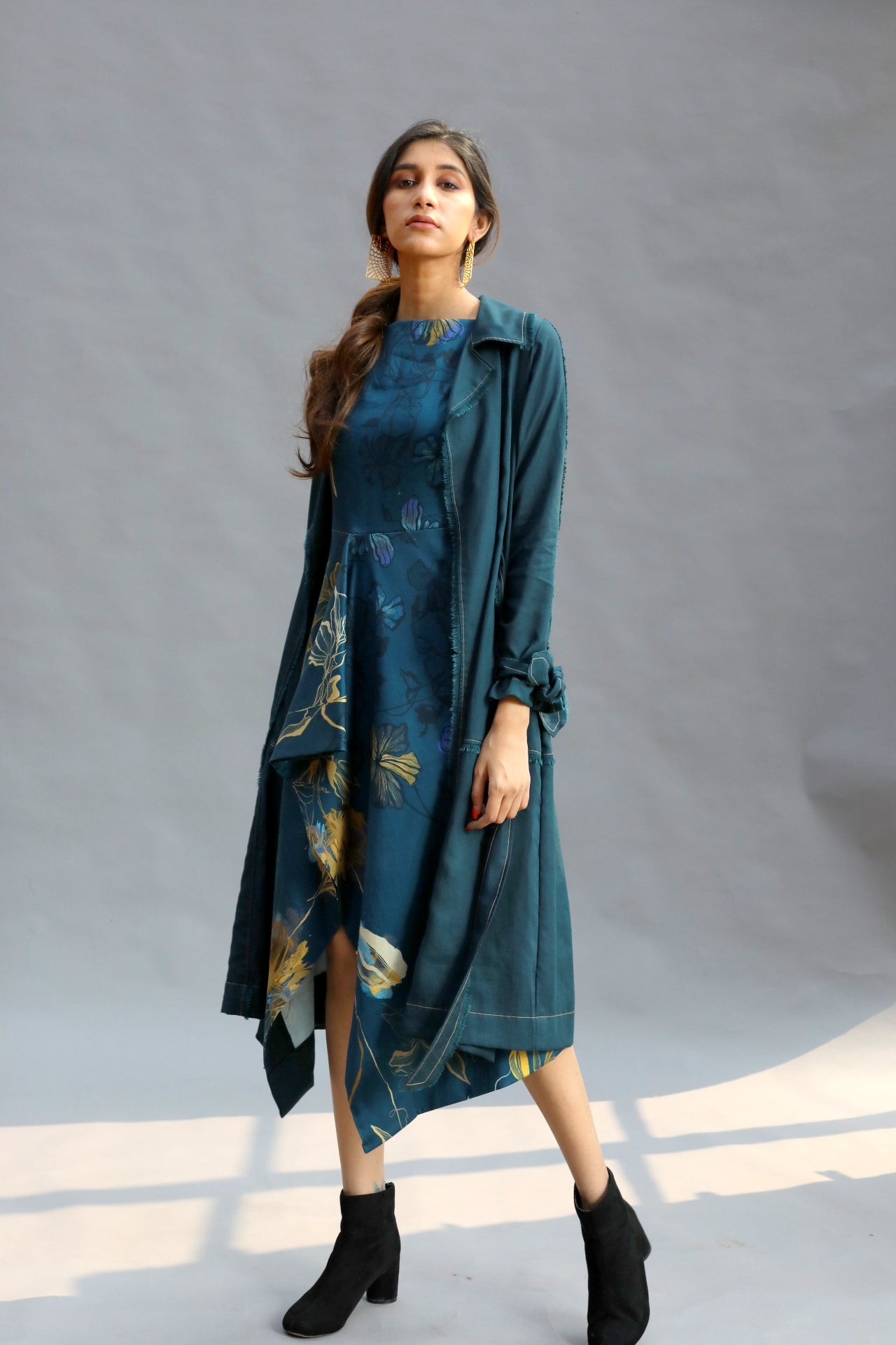 Teal Frayed Trenchcoat