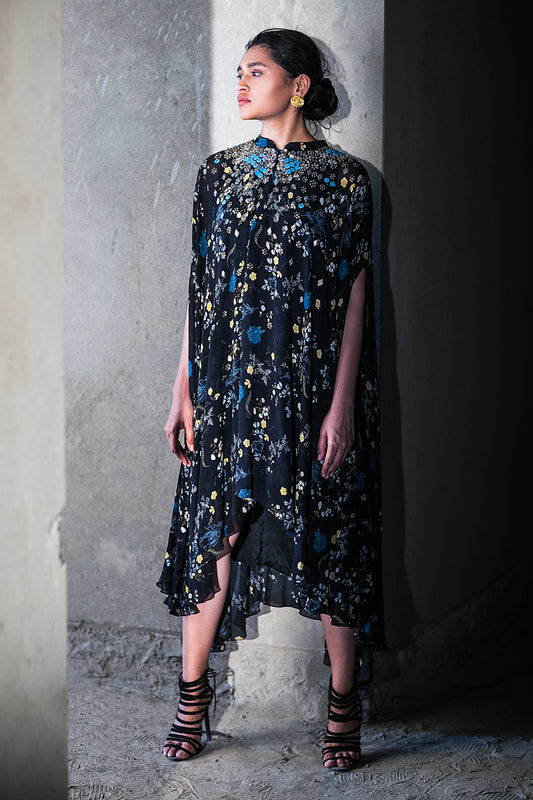 Black floral trapeze cut tunic