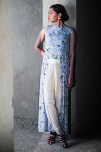 Powder blue pleated tunic with dhoti pants