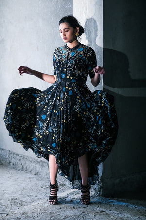 Black floral high low tunic