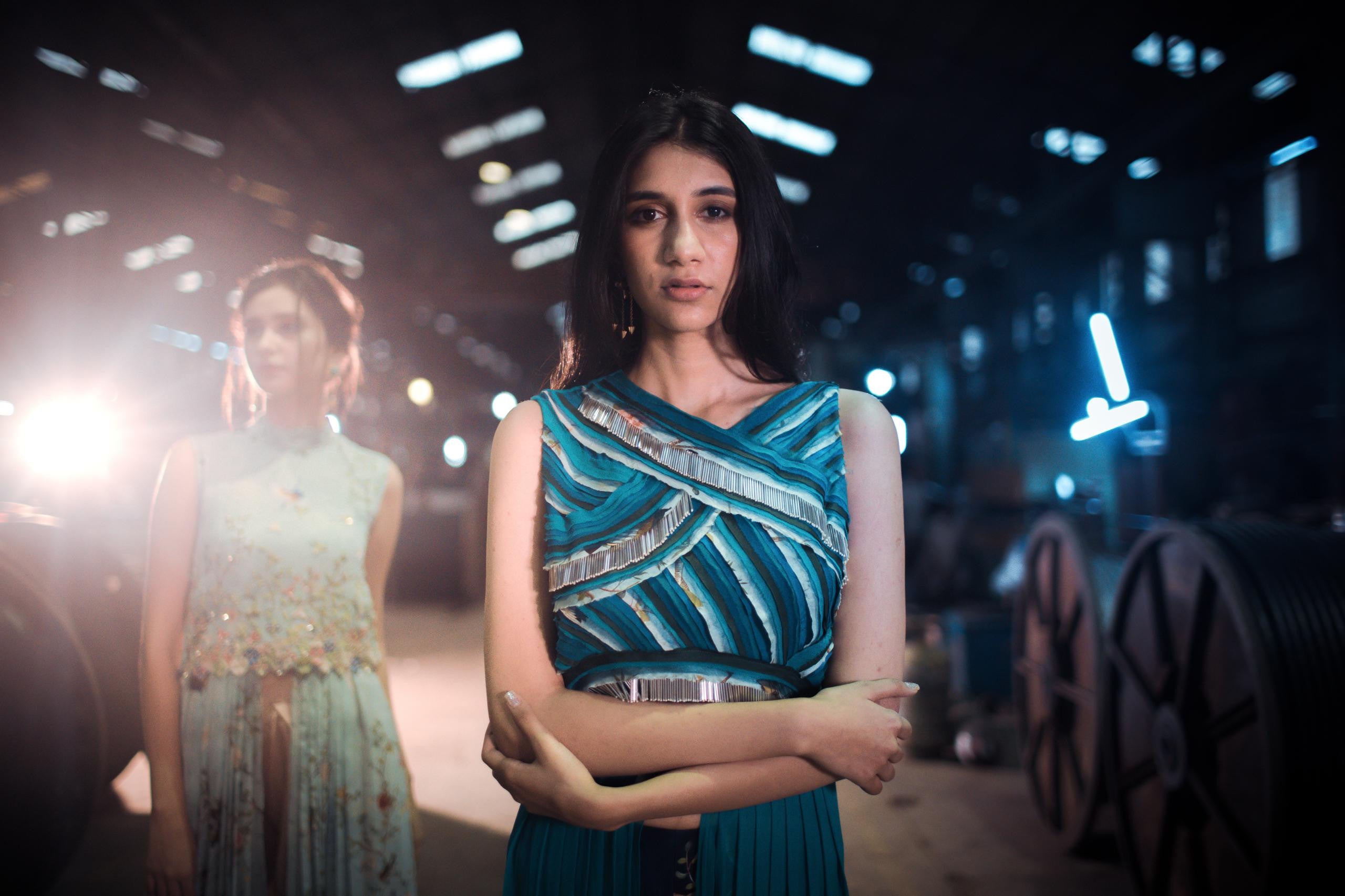 Marble Fringe Teal Pleated Tunic