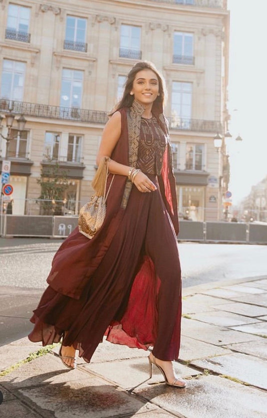 Masoom Minawala in Lapel Jacket with Crop Top and Flared Pants