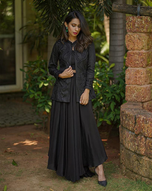Black textured jacket set