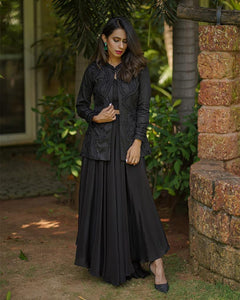 Black textured jacket set