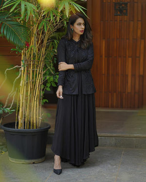 Black textured jacket set
