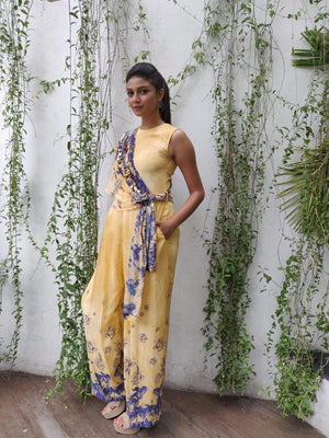 Sauriseni Maitra In Cream Print Wrap Jumpsuit
