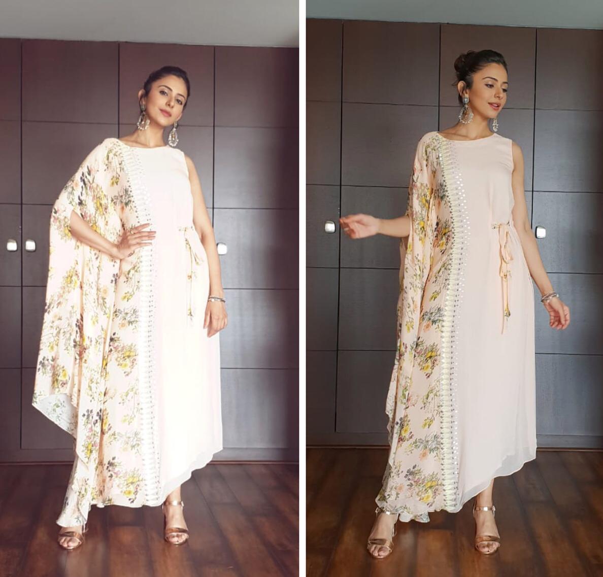 Rakul Preet In Offwhite Floral Color Block Maxi