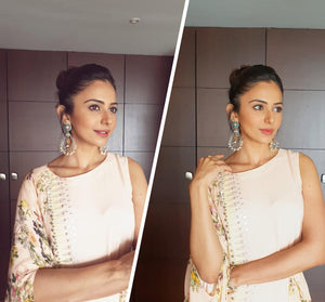 Rakul Preet In Offwhite Floral Color Block Maxi