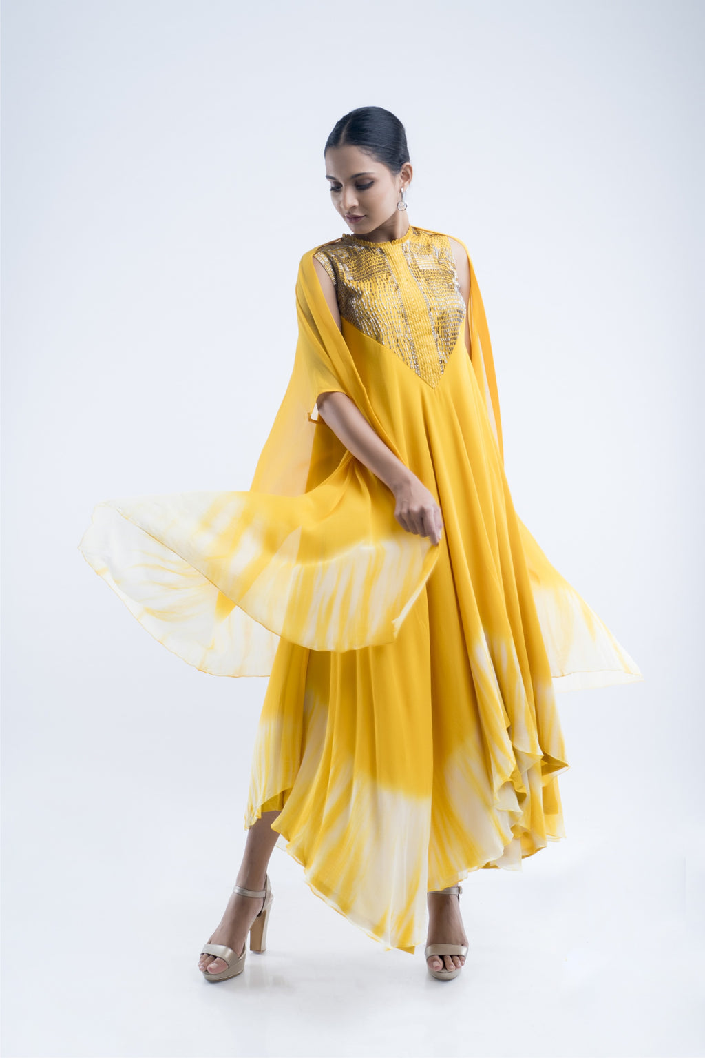 Mustard Embroidere Cape Set