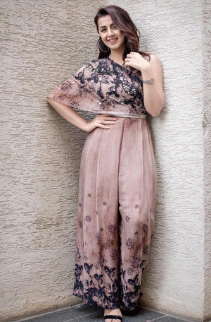 Nikki Galrani in Ash Beaded Wrap Jumpsuit