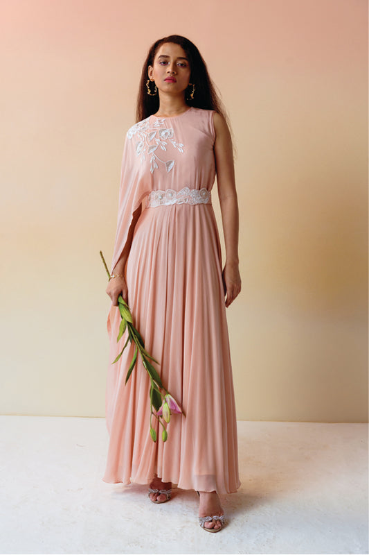 Old Rose Beaded Overlay Gown with Beaded Belt