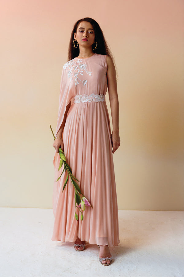 Old Rose Beaded Overlay Gown with Beaded Belt