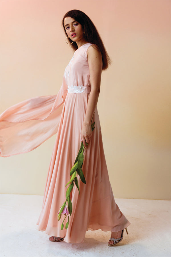 Old Rose Beaded Overlay Gown with Beaded Belt