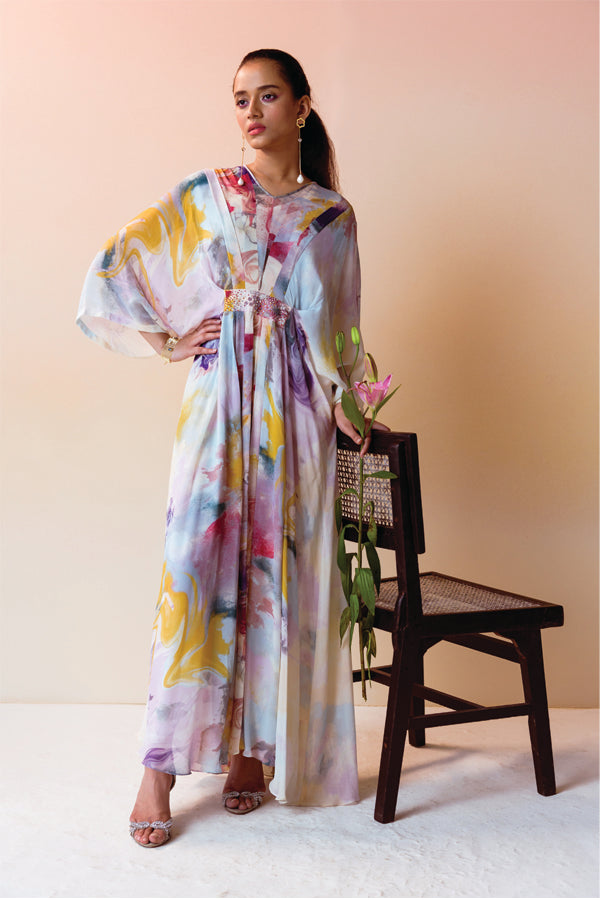 Swirl Print Pleated Kaftan.