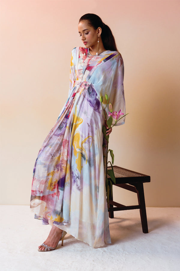 Swirl Print Pleated Kaftan.
