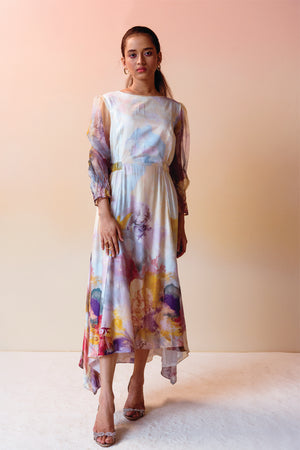 Swirl Print Ruched Dress