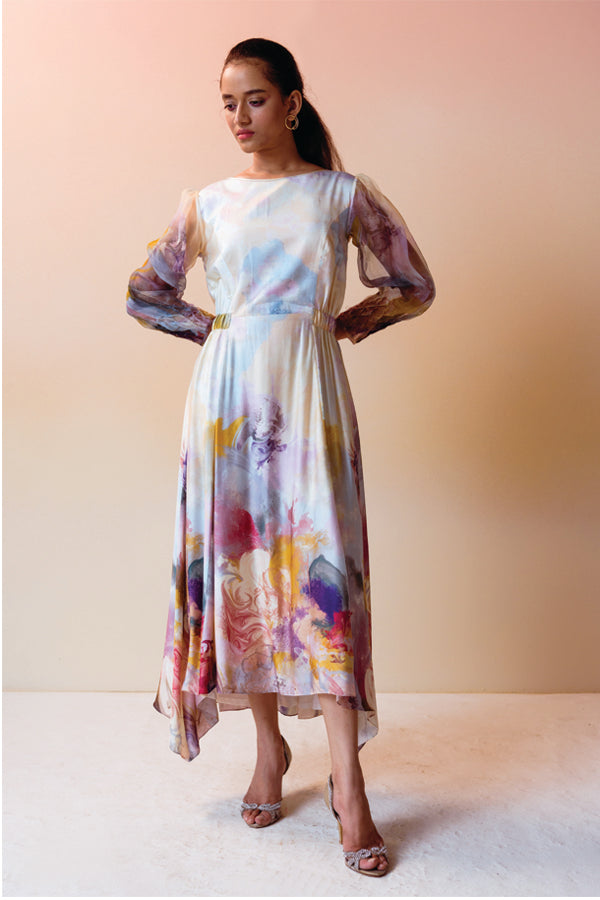 Swirl Print Ruched Dress