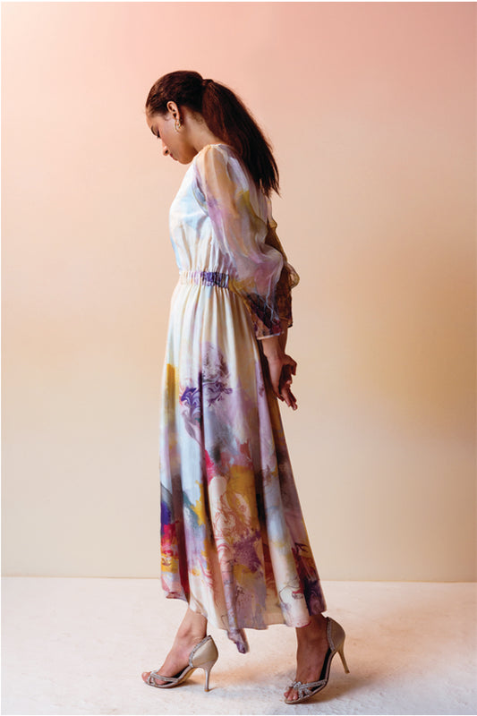 Swirl Print Ruched Dress