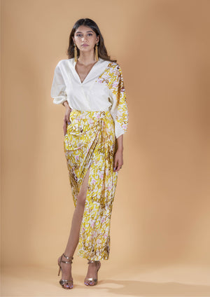 UMA Raquel Davidowicz Lajota Draped Satin Skirt with Detail  Garmentory