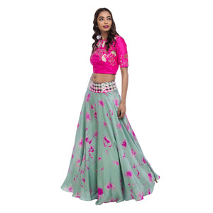 Pink & Mint Crop Top & Lehenga