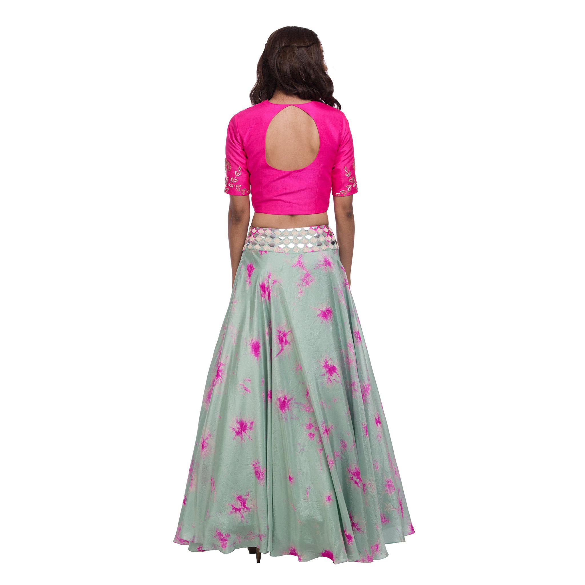 Pink & Mint Crop Top & Lehenga