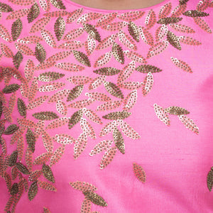Pink Crop Top With Printed Lehenga