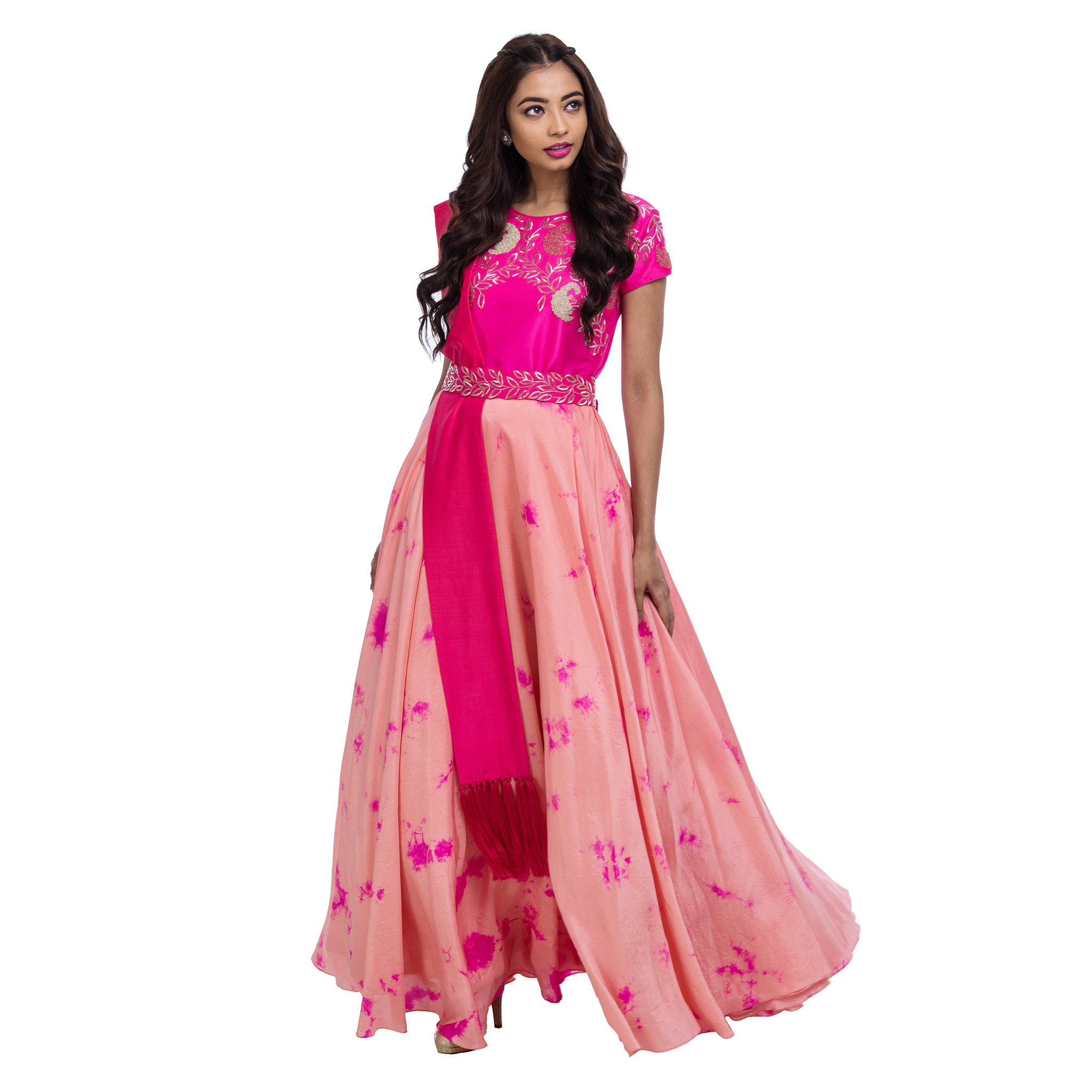 Pink Peach Hand Dyed Gown Set