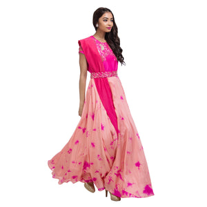 Pink Peach Hand Dyed Gown Set