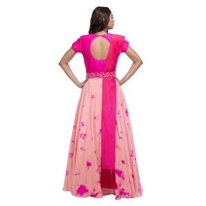 Pink Peach Hand Dyed Gown Set