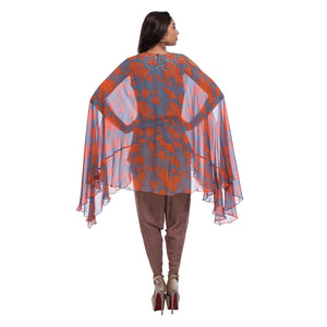 Printed Cape Top With Dhoti Pants