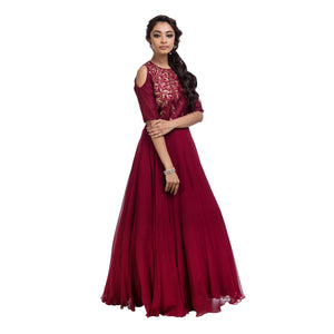 Leaves Cold Shoulder Gown