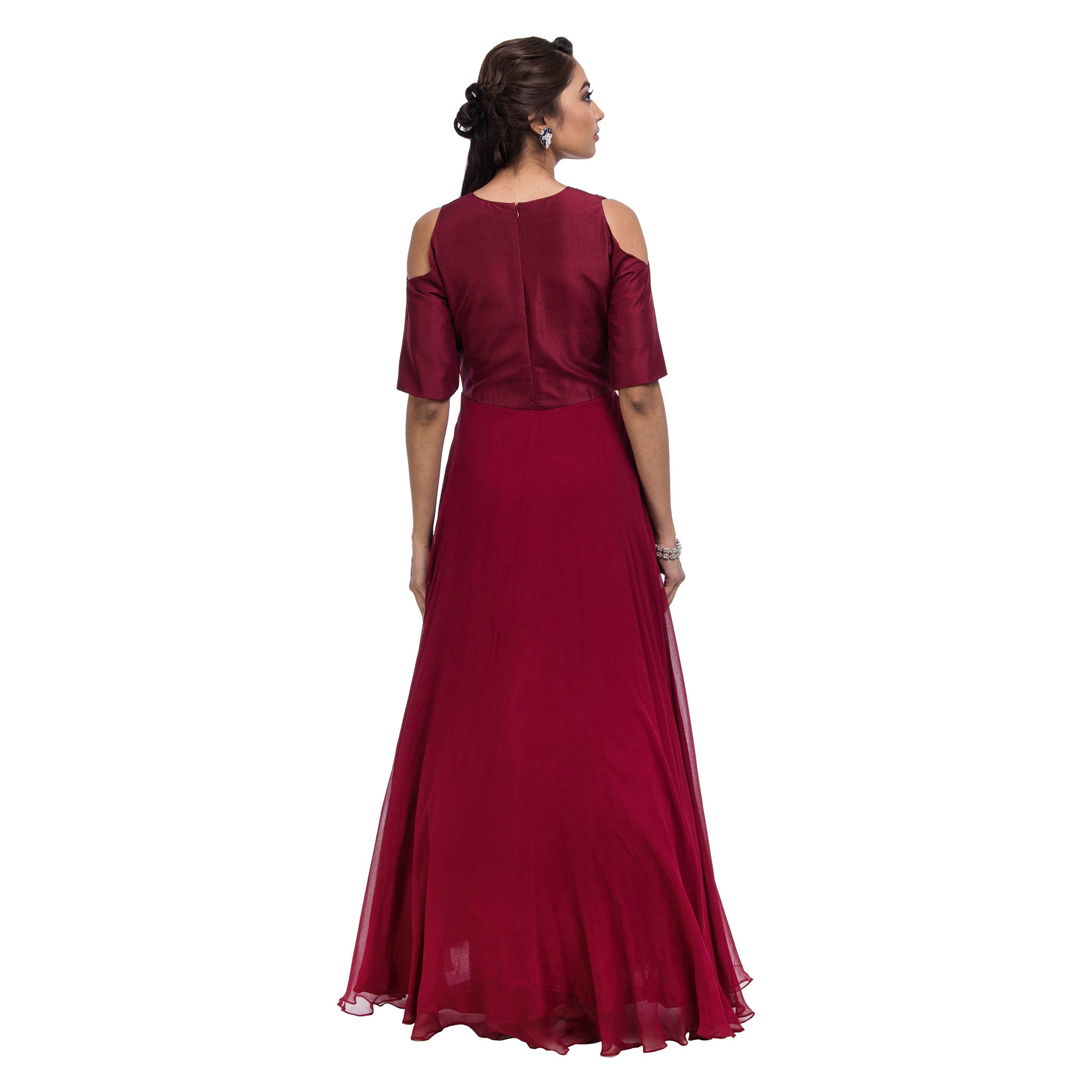 Leaves Cold Shoulder Gown